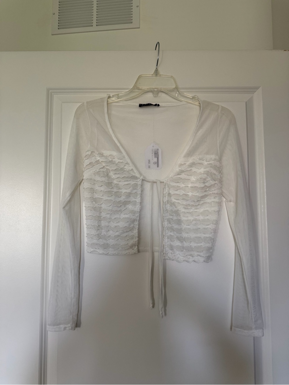 Blush White Lace-Front Tie Crop Top